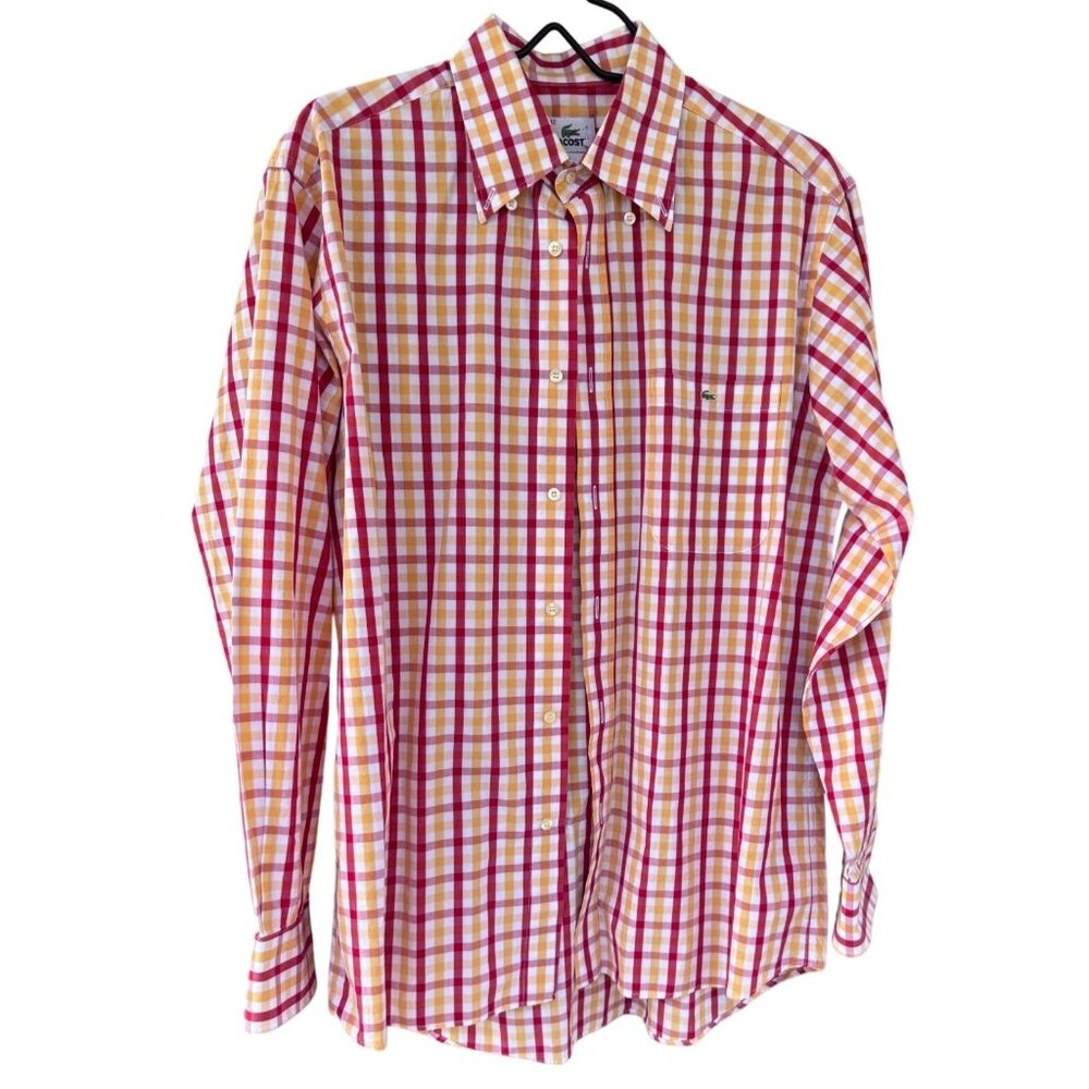 Lacoste Mens Multicolor Checkered Long Sleeve Button-Down Shirt Size 42 Large